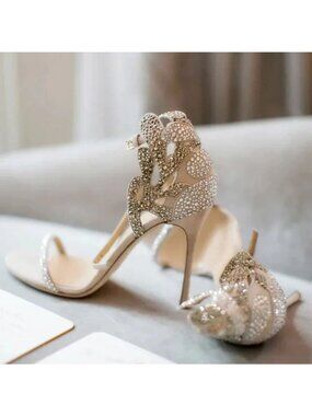 FSJ Women's Rinestones Sandals Stiletto High Heel Open Toe  Ankle Strap Sandals